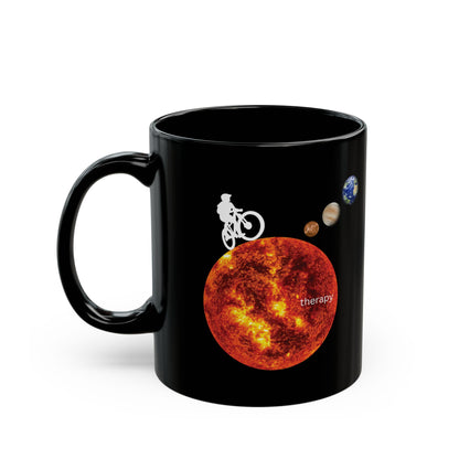 BIKE THERAPY Mountain biker on sun design hot drink mug