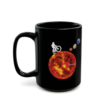 BIKE THERAPY Mountain biker on sun design hot drink mug