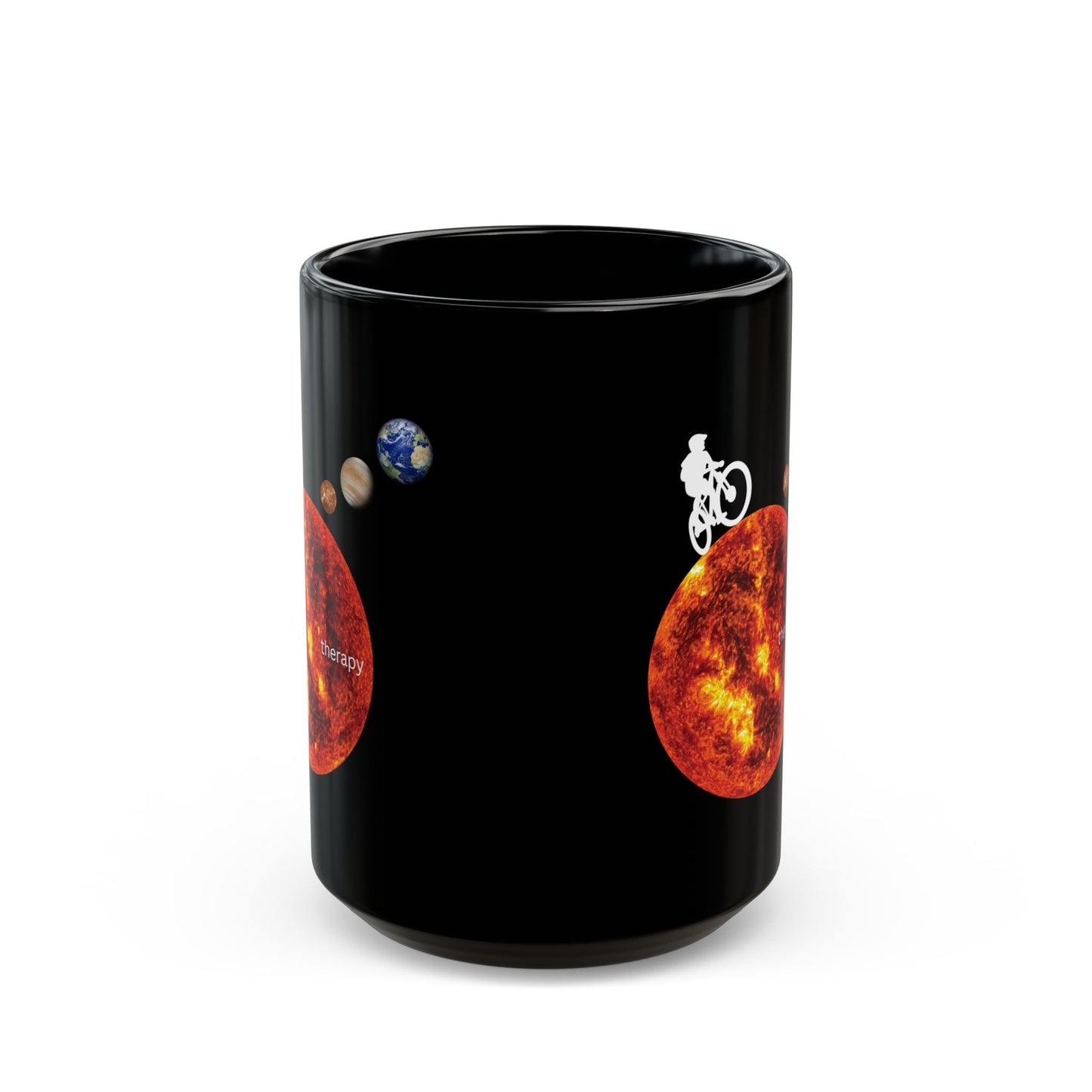 BIKE THERAPY Mountain biker on sun design hot drink mug