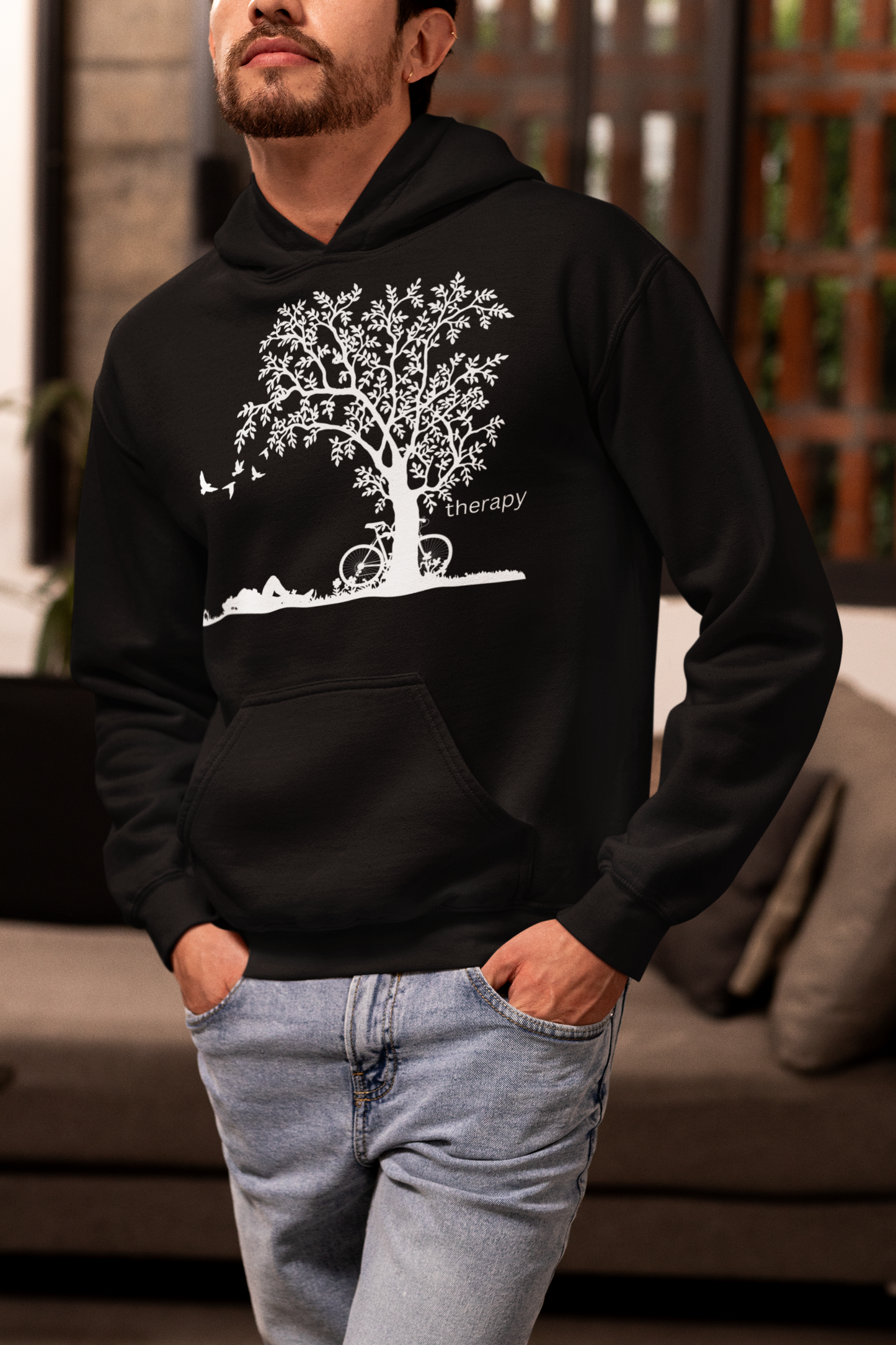 BIKE THERAPY Hoodie - Tree and Relax Scene - UNISEX